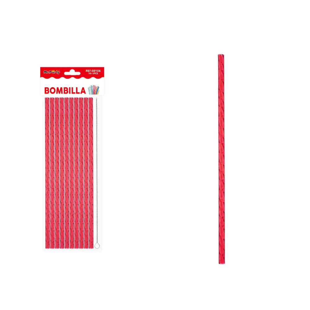 Bombilla reutilizable diseño diamante PETG roja 23cm*0.7cm 10pcs + cepillo