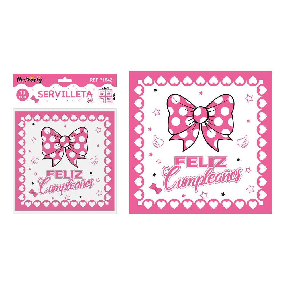 Servilletas rosa cumpleaños con lazo para niña 33*33cm 10pcs