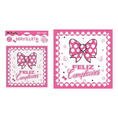 Servilletas rosa cumpleaños con lazo para niña 33*33cm 10pcs