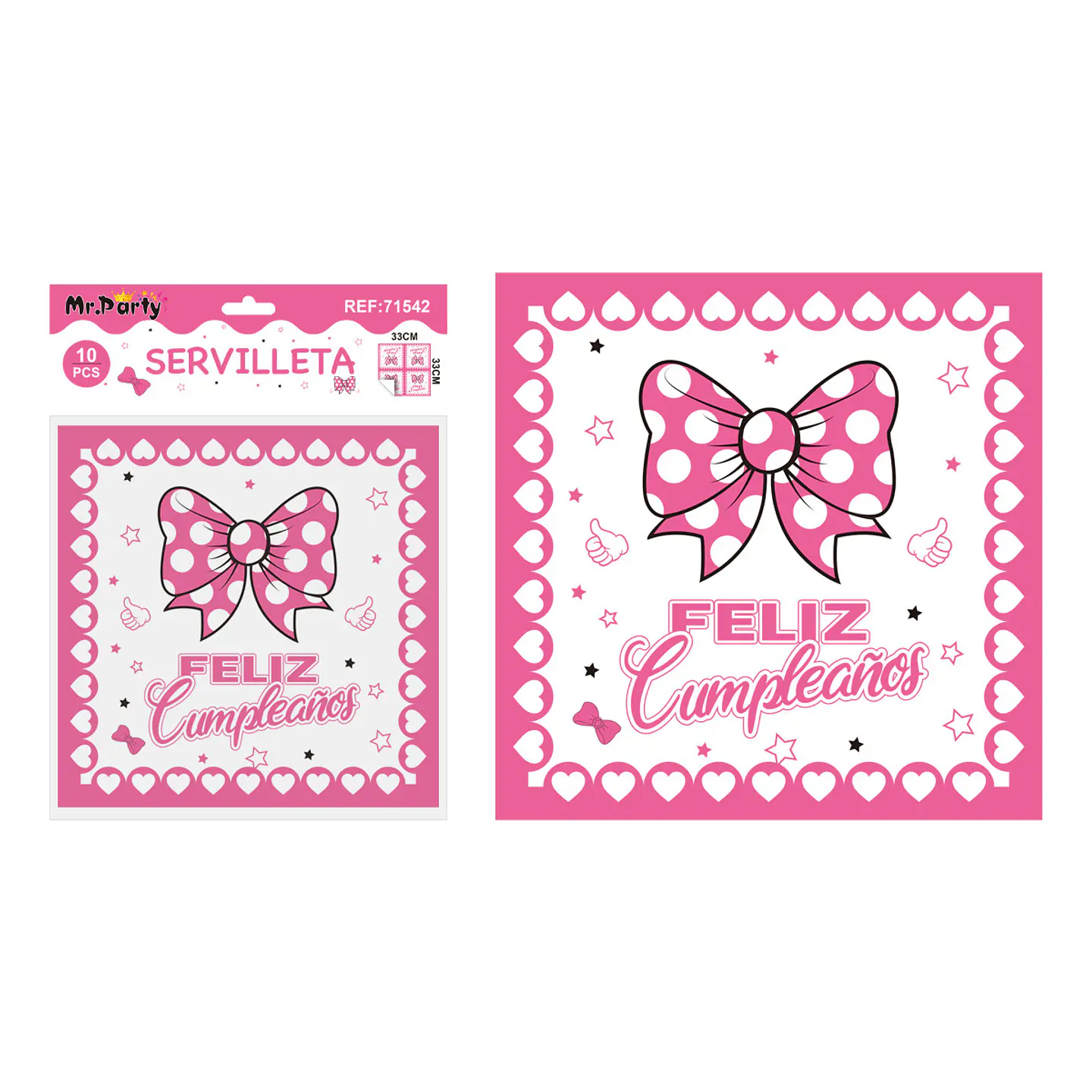 Servilletas rosa cumpleaños con lazo para niña 33*33cm 10pcs 1