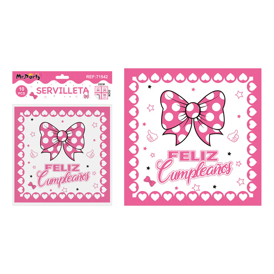 Servilletas rosa cumpleaños con lazo para niña 33*33cm 10pcs 1