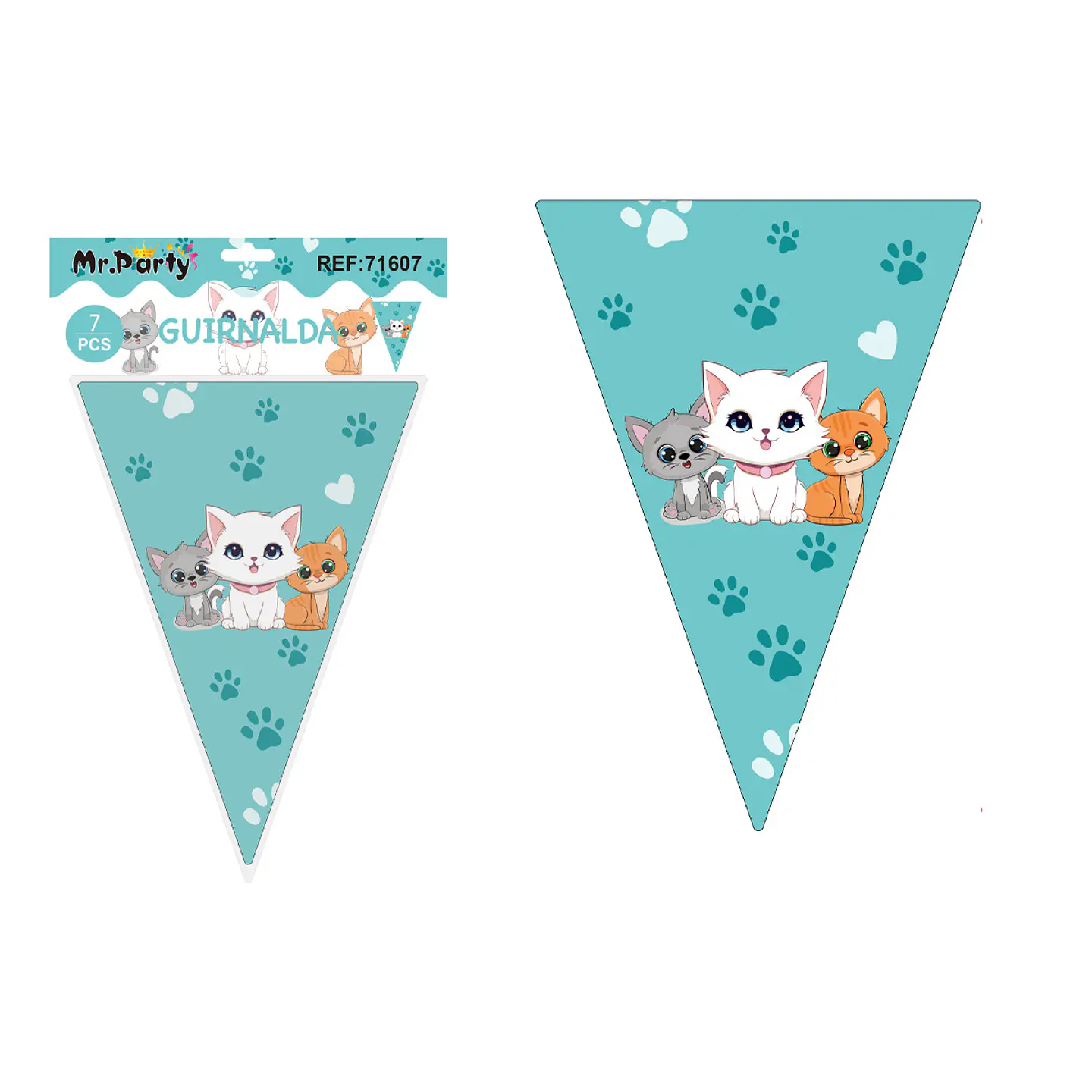 Banderines triangulares gato azul 14*20cm 7pcs 1