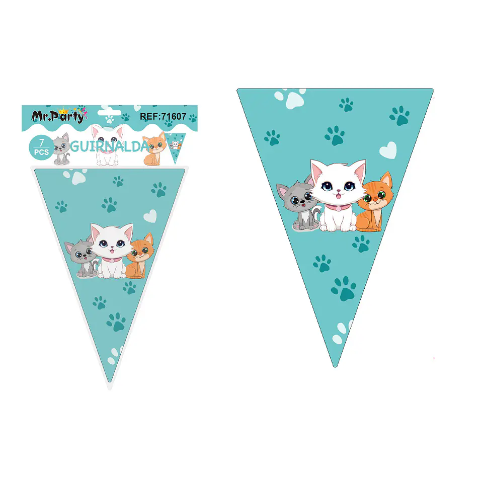 Banderines triangulares gato azul 14*20cm 7pcs 1