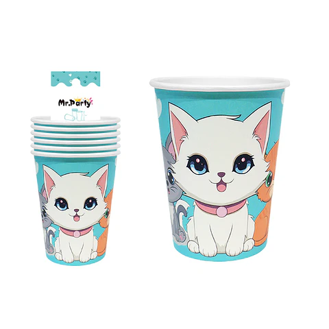 Vasos de papel gato azul 6pcs