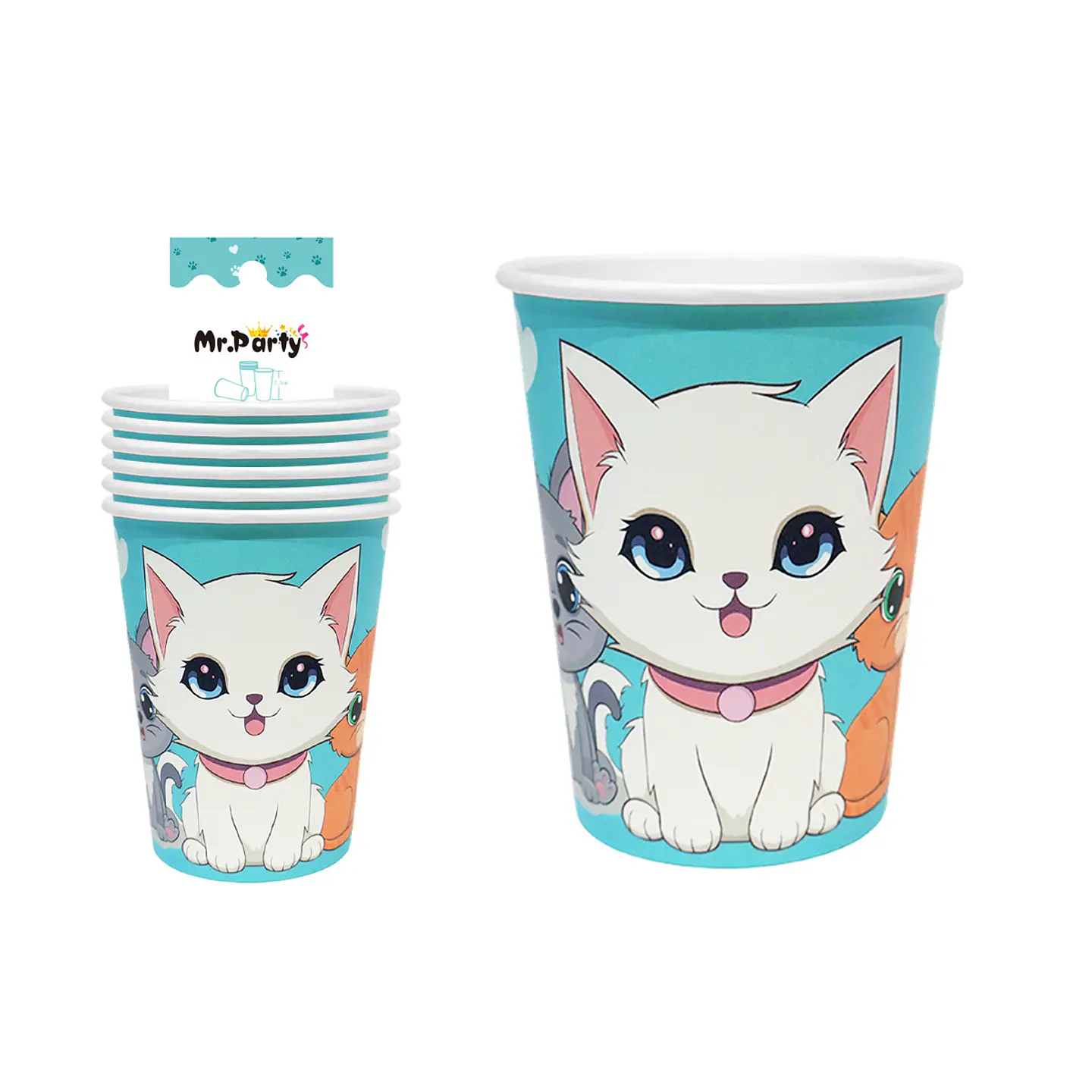 Vasos de papel gato azul 6pcs 1