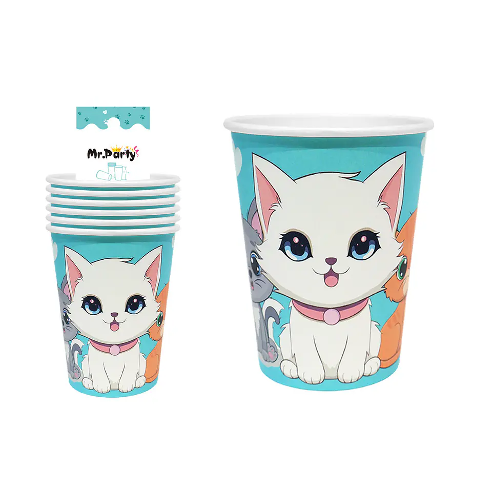 Vasos de papel gato azul 6pcs 1