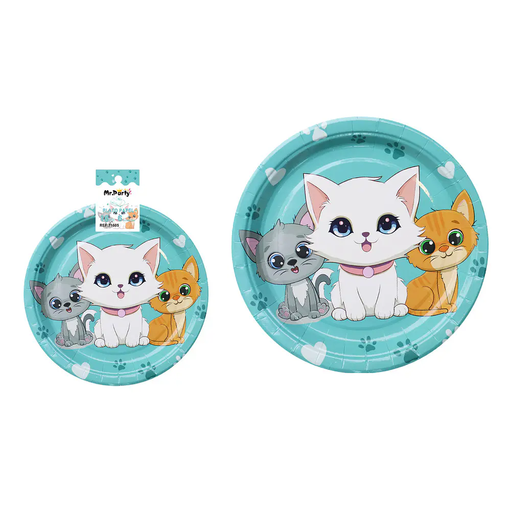 Platos de papel gato azul 18cm 6pcs