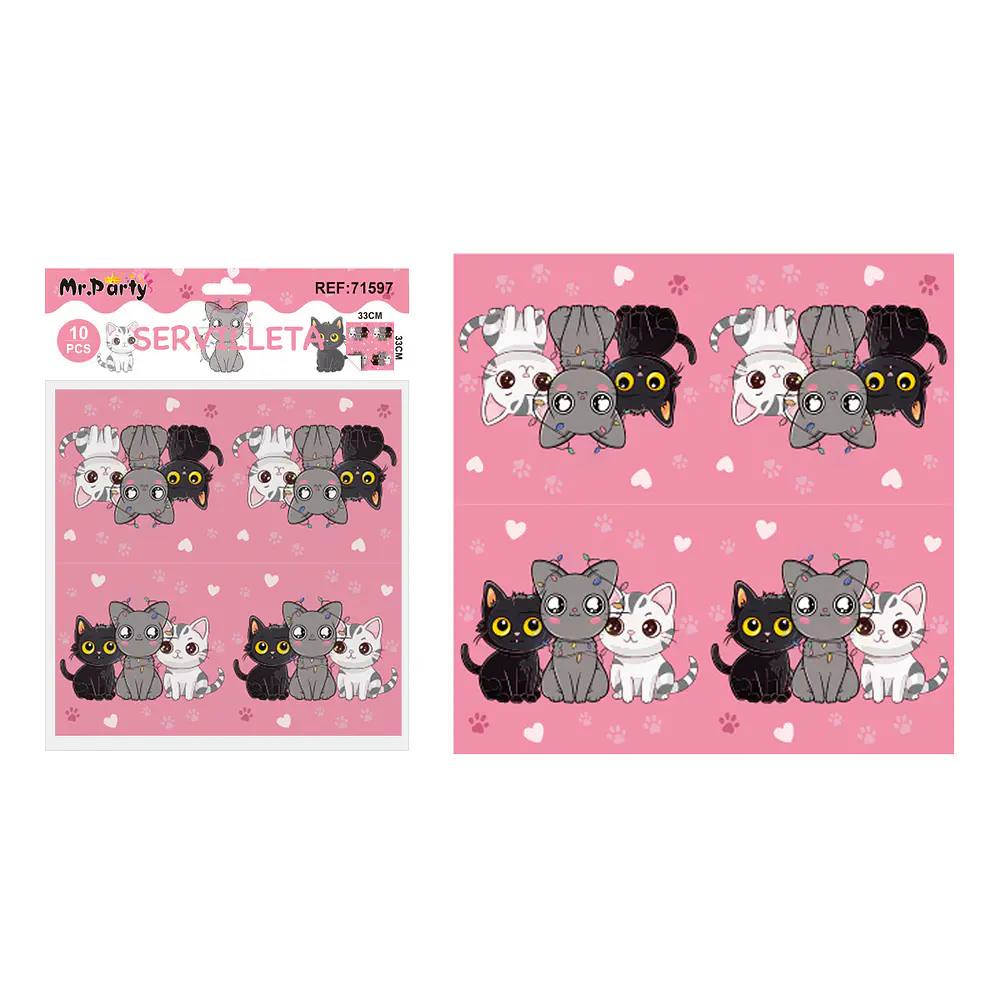 Servilletas gato rosa 33*33cm 10pcs