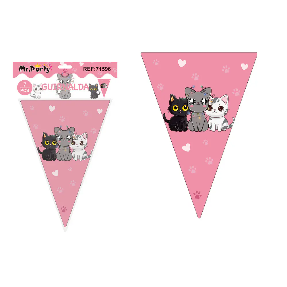 Banderines triangulares gato rosa 14*20cm 7pcs