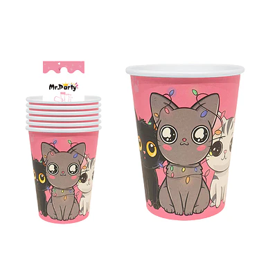Vasos de papel gato rosa 6pcs