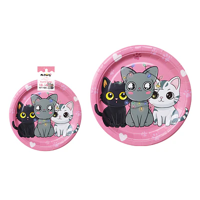 Platos de papel gato rosa 18cm 6pcs
