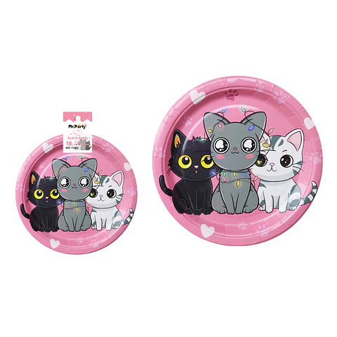 Platos de papel gato rosa 18cm 6pcs