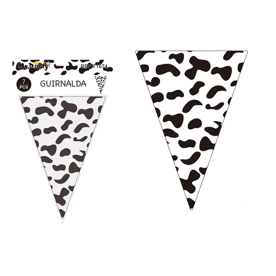 Banderines triangulares patrón de vaca 14*20cm 7pcs 1