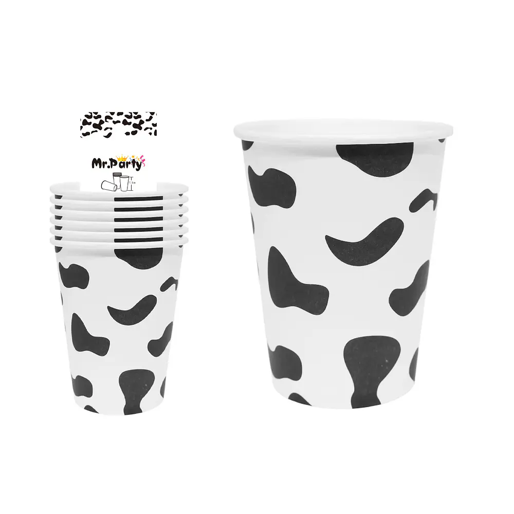Vasos de papel patrón de vaca 6pcs