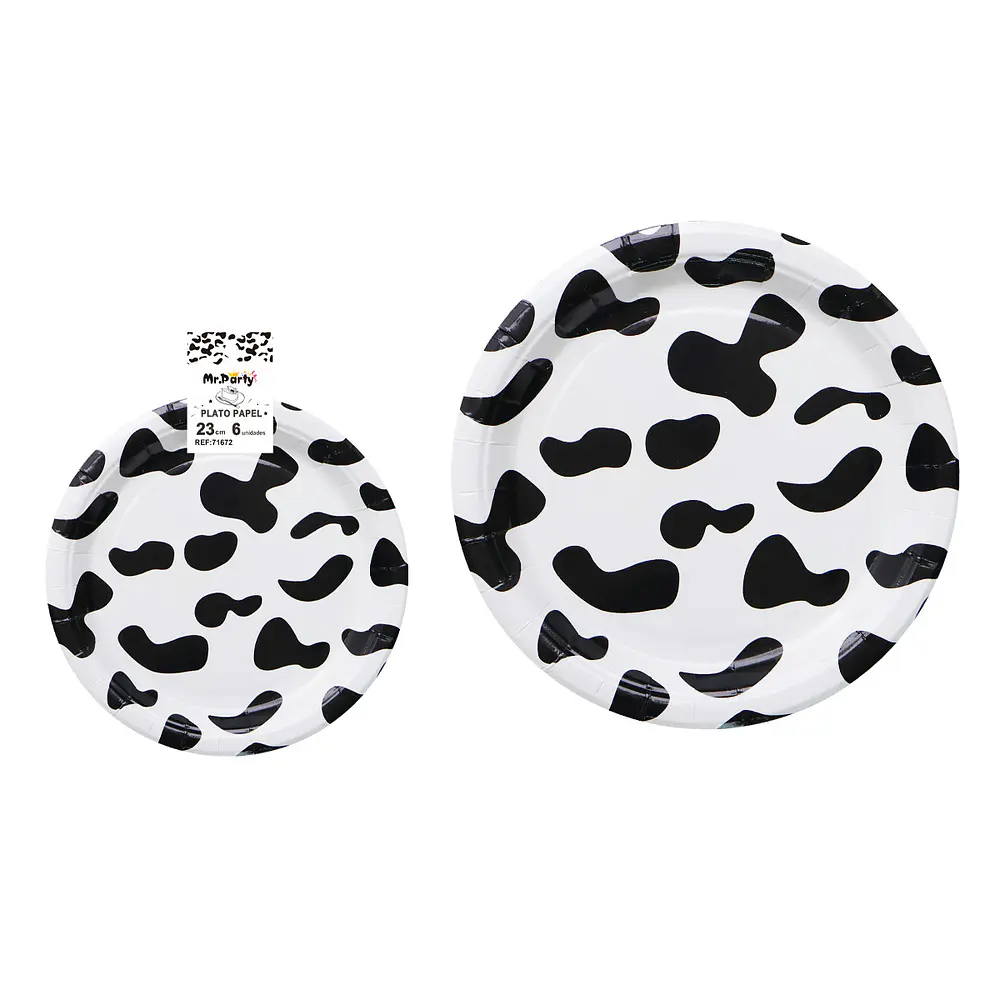 Platos de papel patrón de vaca 23cm 6pcs