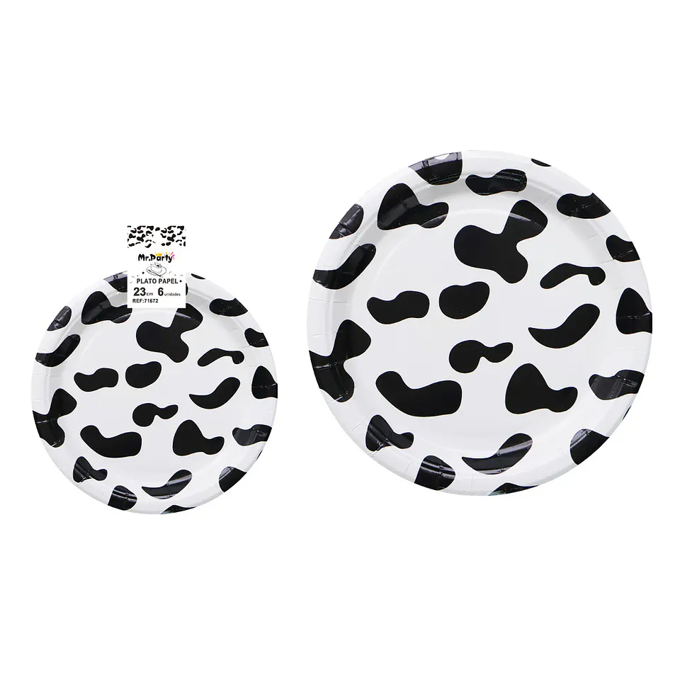 Platos de papel patrón de vaca 23cm 6pcs 1