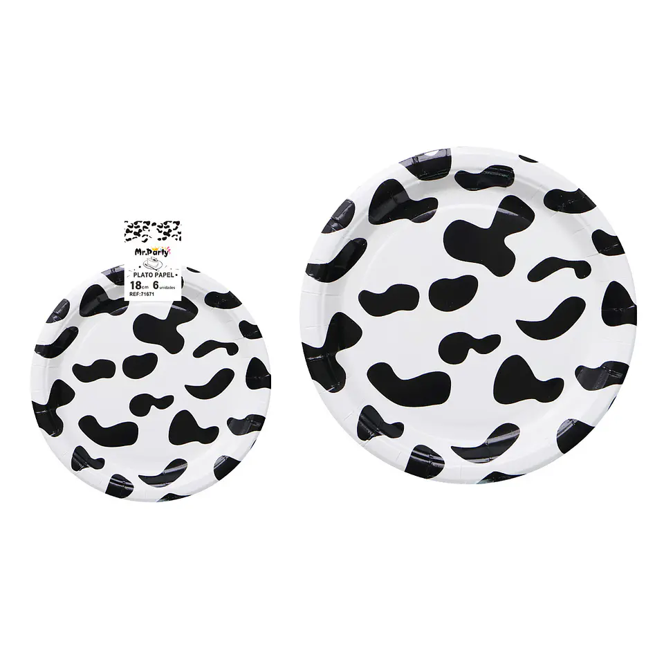 Platos de papel patrón de vaca 18cm 6pcs 1