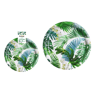 Platos de papel palma tropical festiva 18cm 6pcs