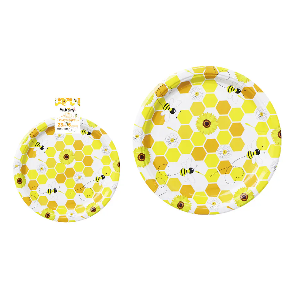 Platos de papel abeja 23cm 6pcs 1