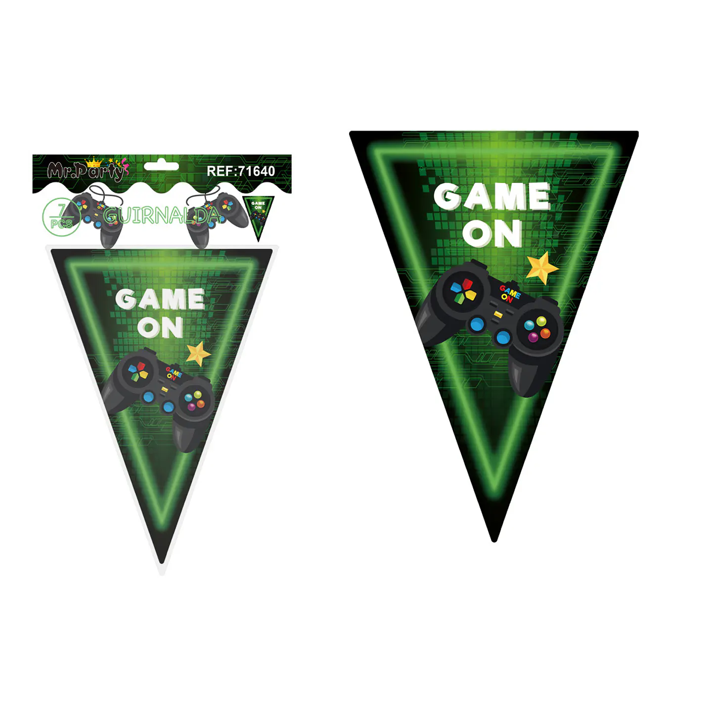 Banderines triangulares videojuego verde 14*20cm 7pcs 1