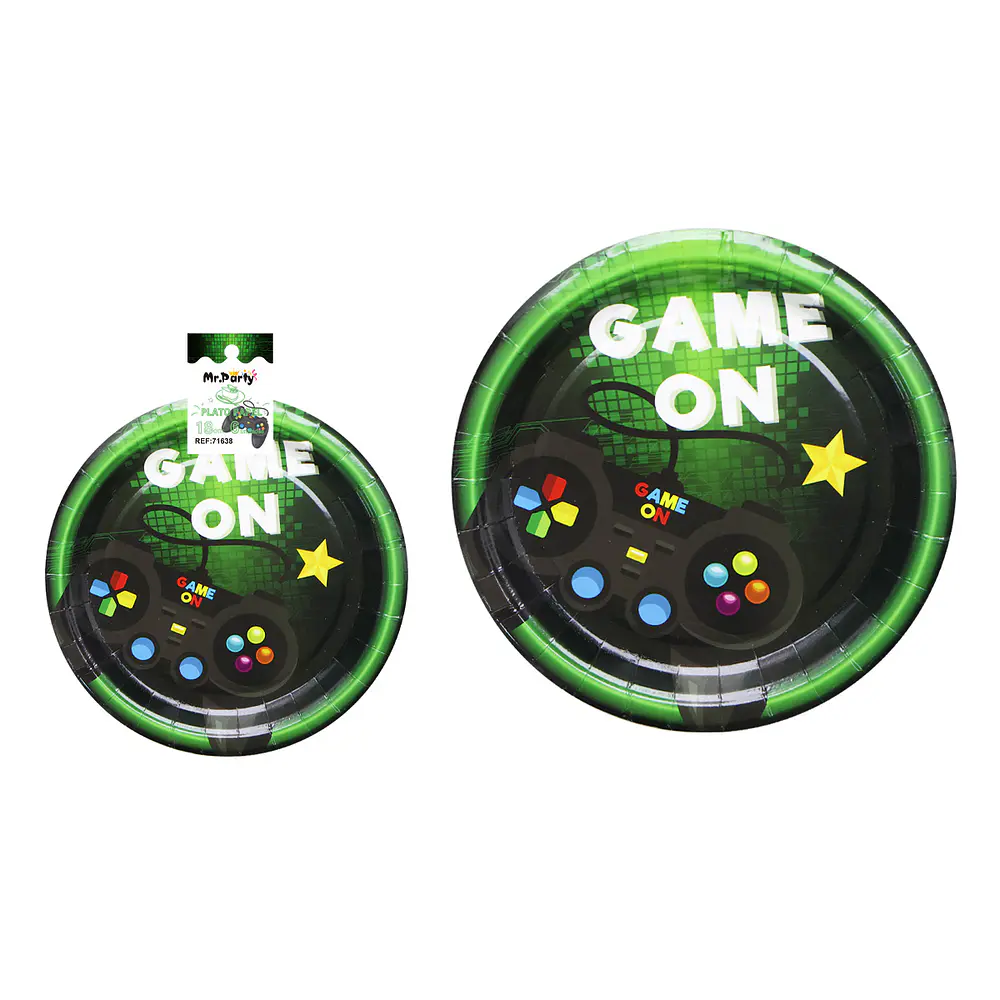 Platos de papel videojuego verde 18cm 6pcs