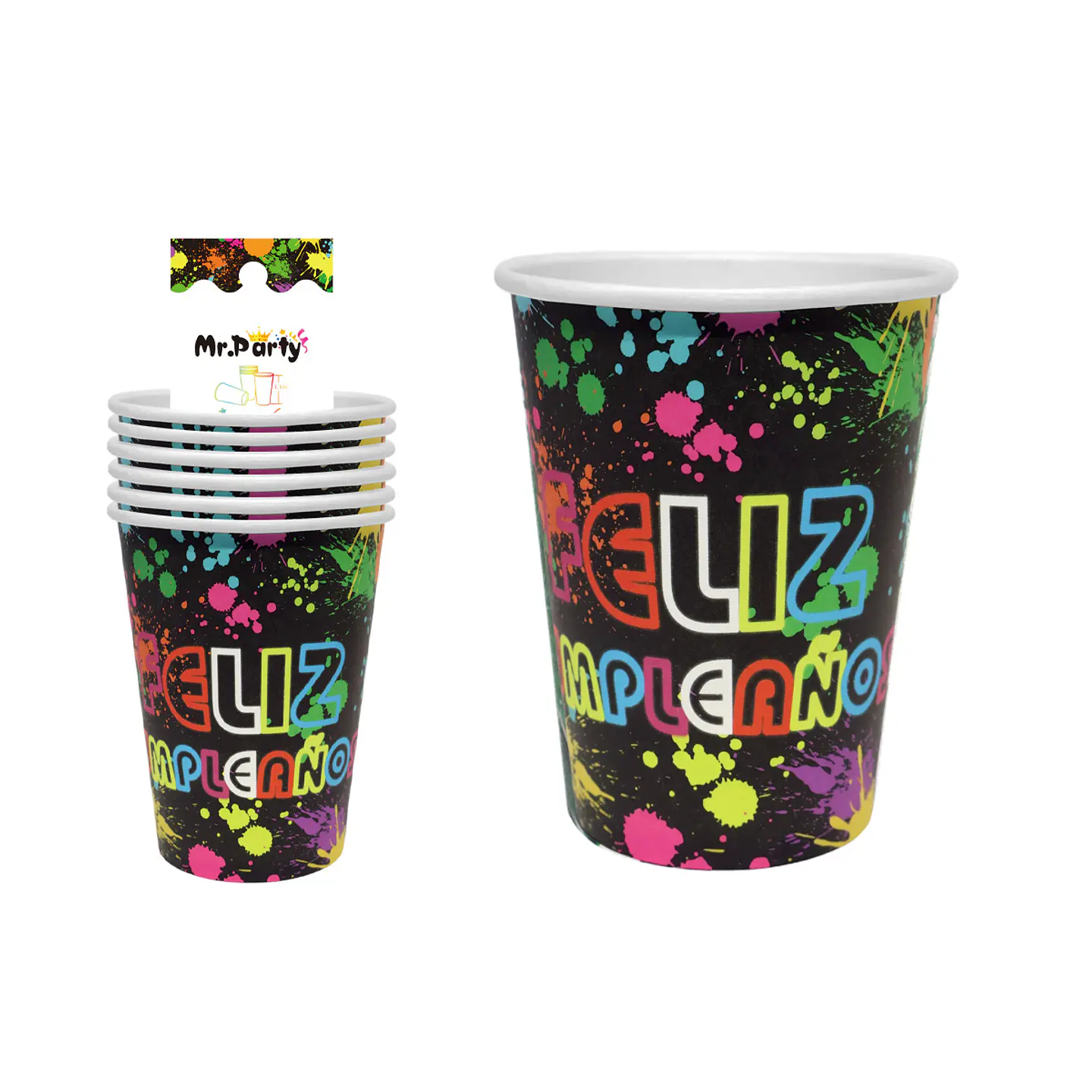 Vasos de papel neón 6pcs 1