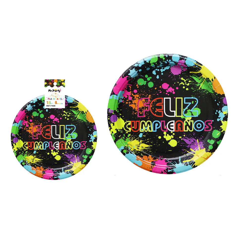 Platos de papel neón 18cm 6pcs 1