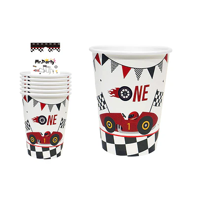 Vasos de papel carreras cuadros rojos 6pcs