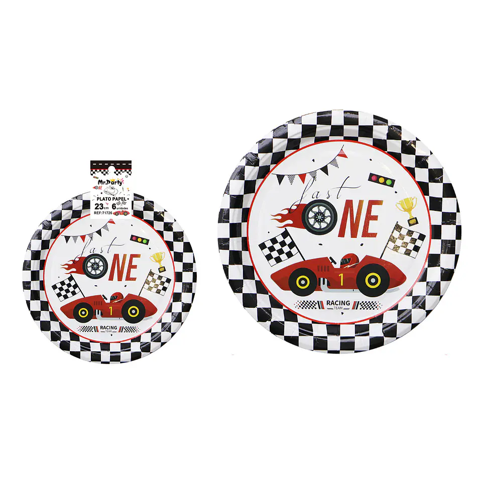 Platos de papel carreras cuadros rojos 23cm 6pcs 1