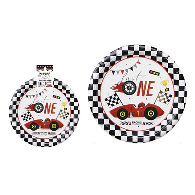 Platos de papel carreras cuadros rojos 18cm 6pcs