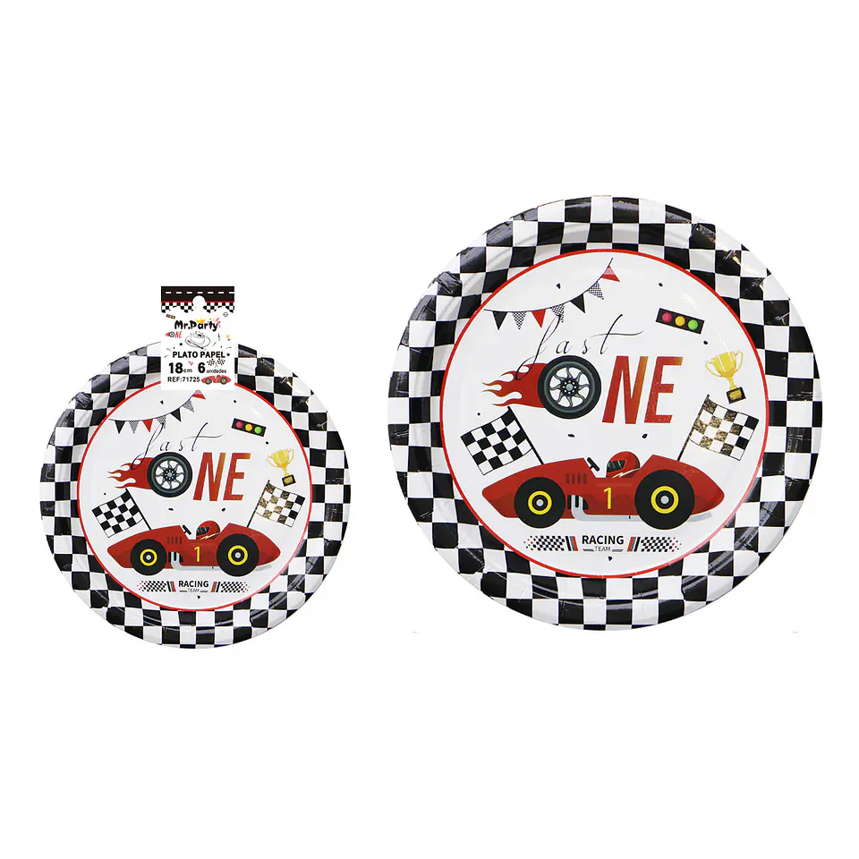 Platos de papel carreras cuadros rojos 18cm 6pcs 1