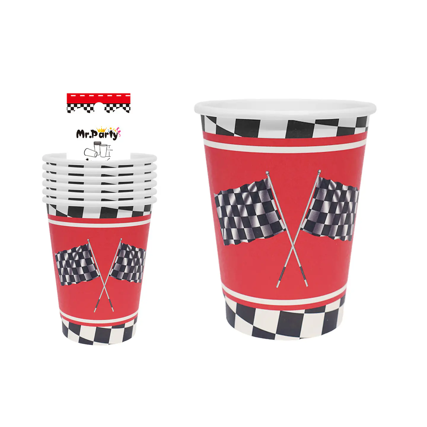 Vasos de papel bandera de carreras 6pcs 1