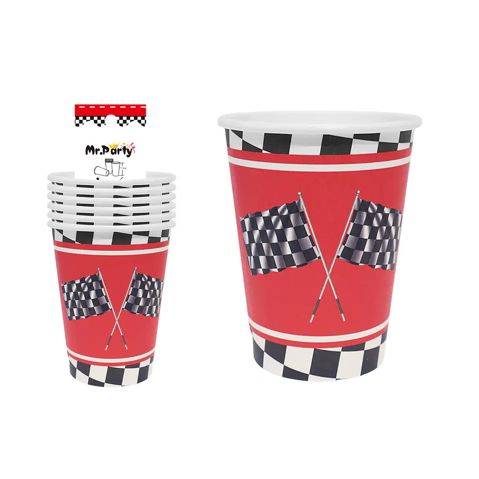 Vasos de papel bandera de carreras 6pcs 1