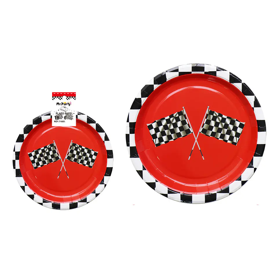 Platos de papel bandera de carreras 18cm 6pcs 1
