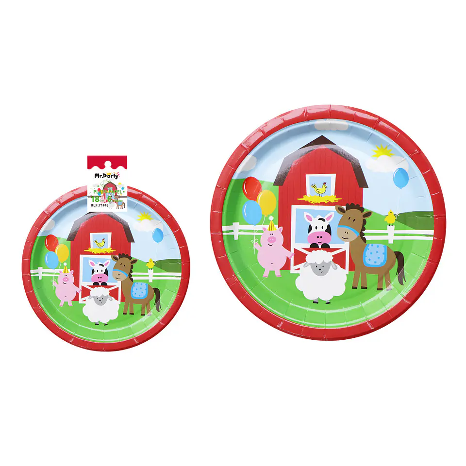 Platos de papel animales divertidos de granja 18cm 6pcs 1