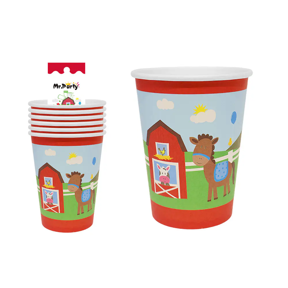 Vasos de papel animales divertidos de granja 6pcs