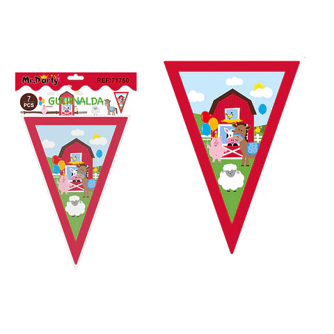 Banderines triangulares animales divertidos de granja 14*20cm 7pcs