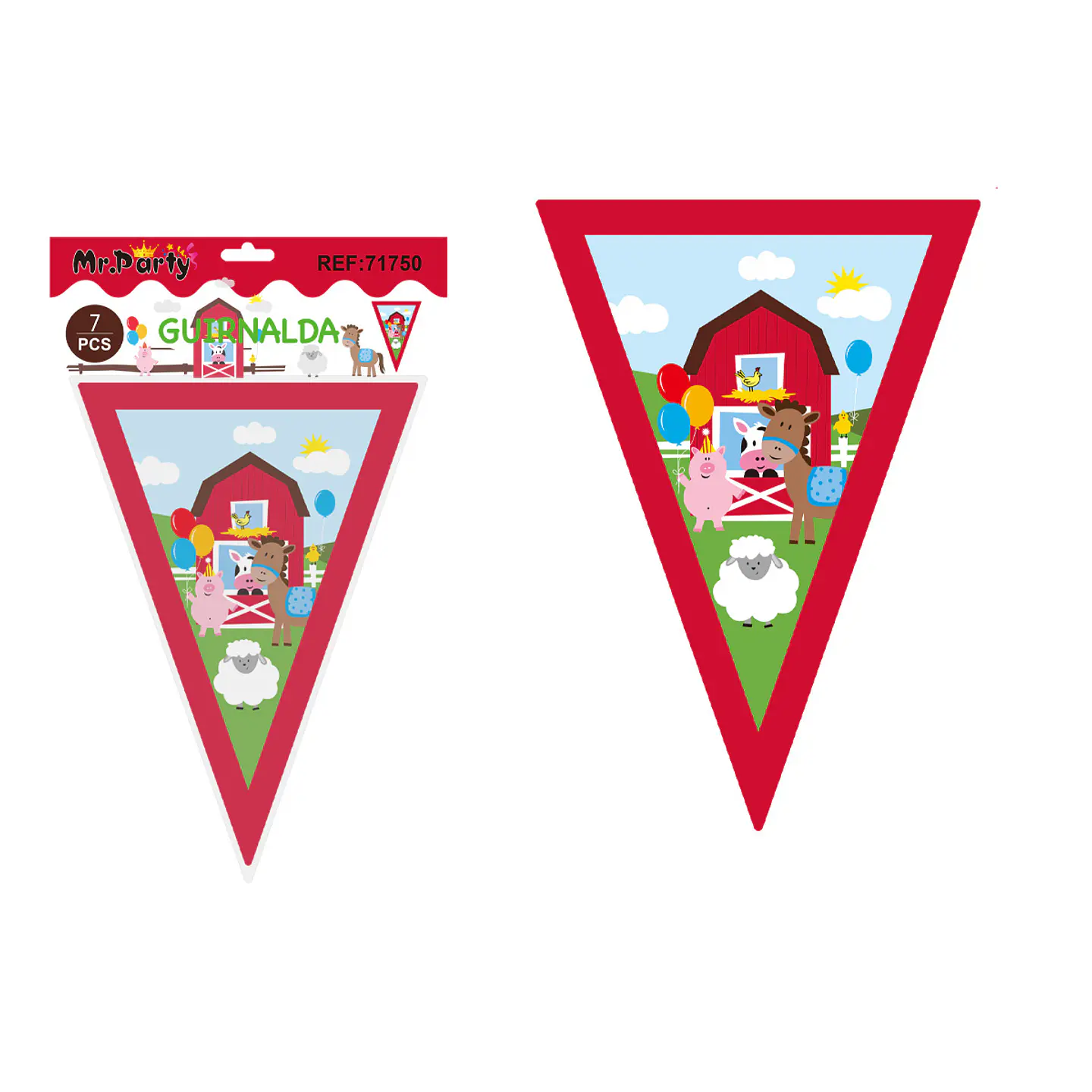 Banderines triangulares animales divertidos de granja 14*20cm 7pcs 1