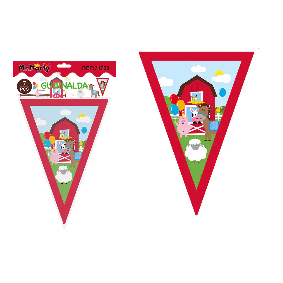 Banderines triangulares animales divertidos de granja 14*20cm 7pcs 1