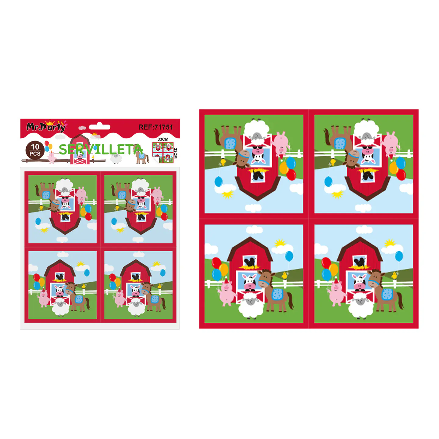 Servilletas animales divertidos de granja 33*33cm 10pcs 1