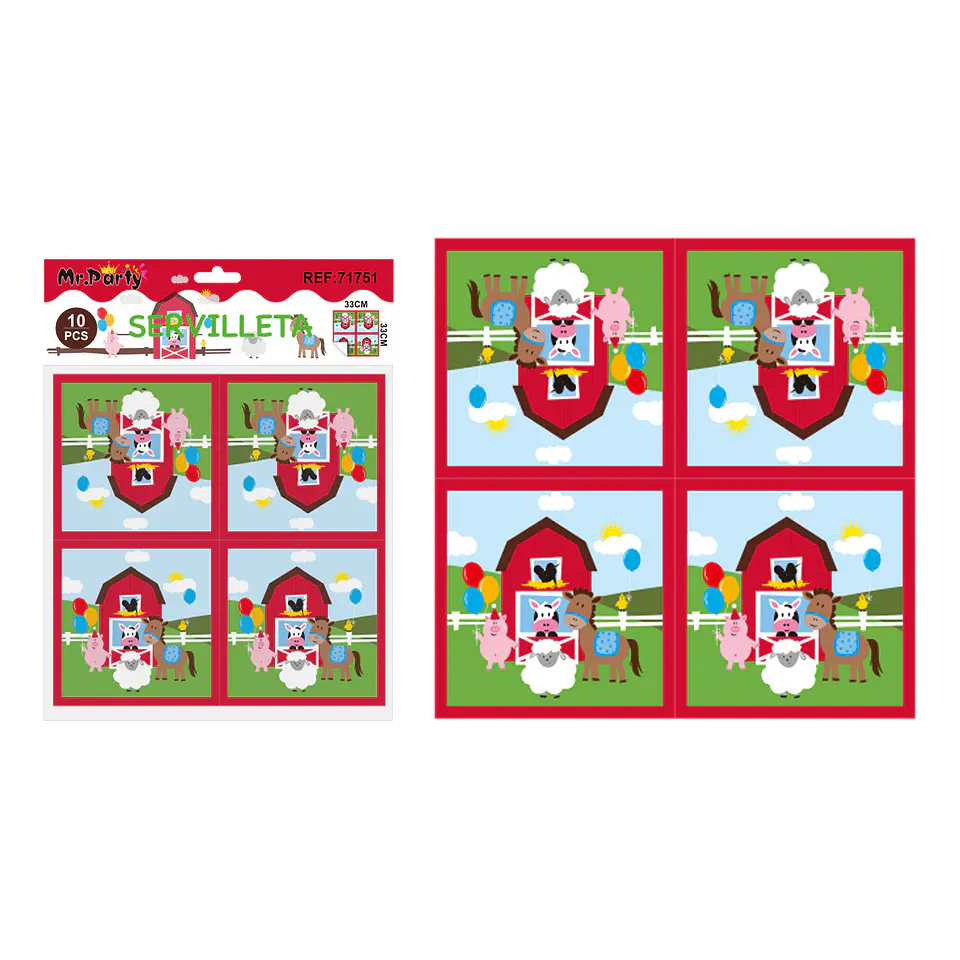 Servilletas animales divertidos de granja 33*33cm 10pcs 1