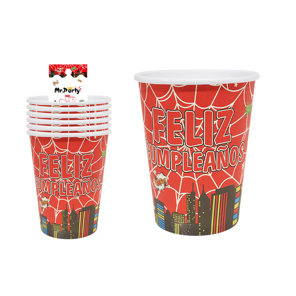 Vasos de papel cumpleaños araña 6pcs 1