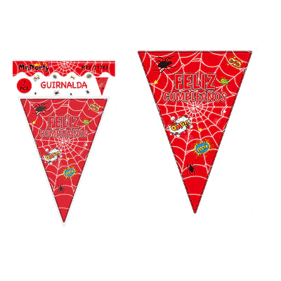 Banderines triangulares cumpleaños araña 14*20cm 7pcs