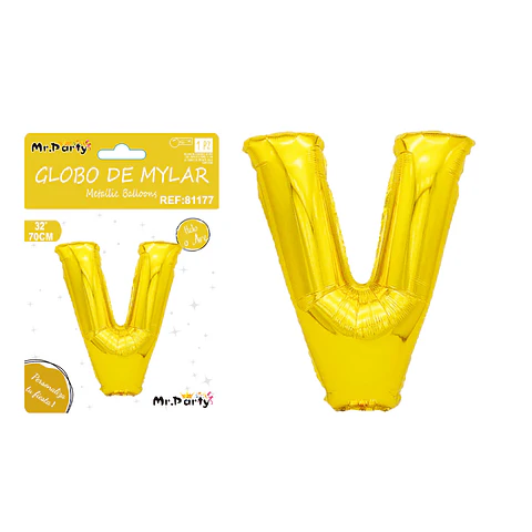 Globo metálico dorado 70cm letra V