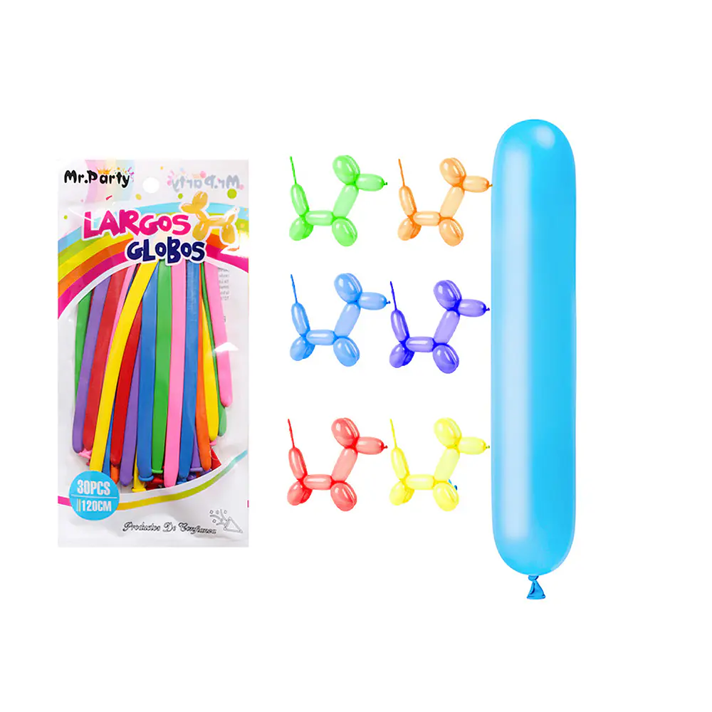 Globos largos colores surtidos 120cm 30pcs