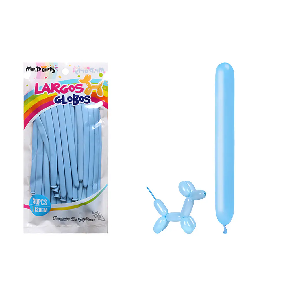 Globos largos color pastel azul 120cm 30pcs