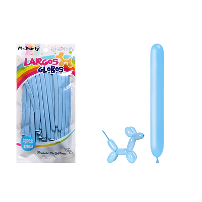 Globos largos color pastel azul 120cm 30pcs