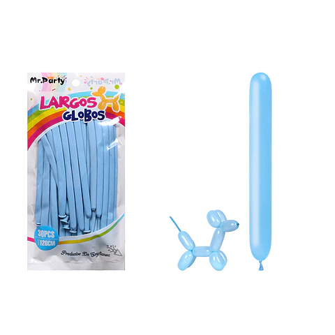 Globos largos color pastel azul 120cm 30pcs
