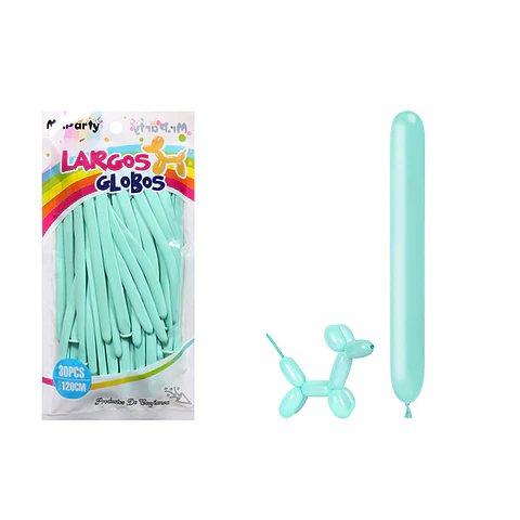 Globos largos color pastel azul tiffany 120cm 30pcs