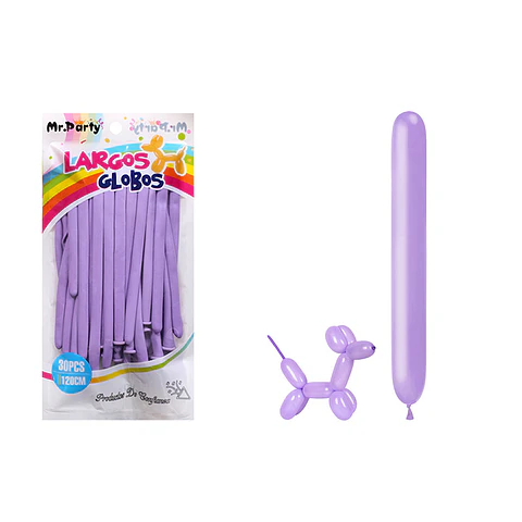 Globos largos color pastel morado 120cm 30pcs